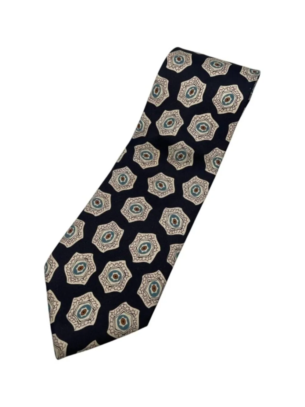 Christian Dior Monsieur Vintage Silk Tie Black Beige Teal Necktie Made in USA